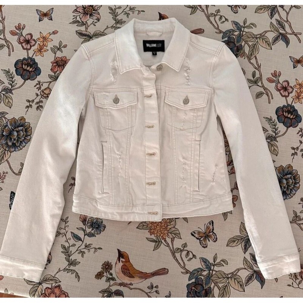 William Rast Distressed White Denim Jacket